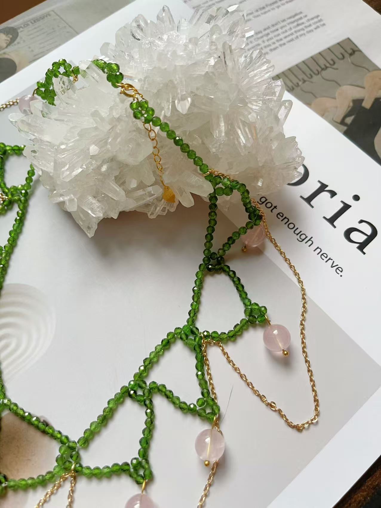 Diopside · Kunzite · Rose Quartz Vantage design Necklace