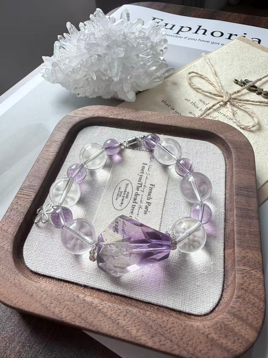 Bolivia Amethyst &2A Clear Quartz 925 Silver braclete；
