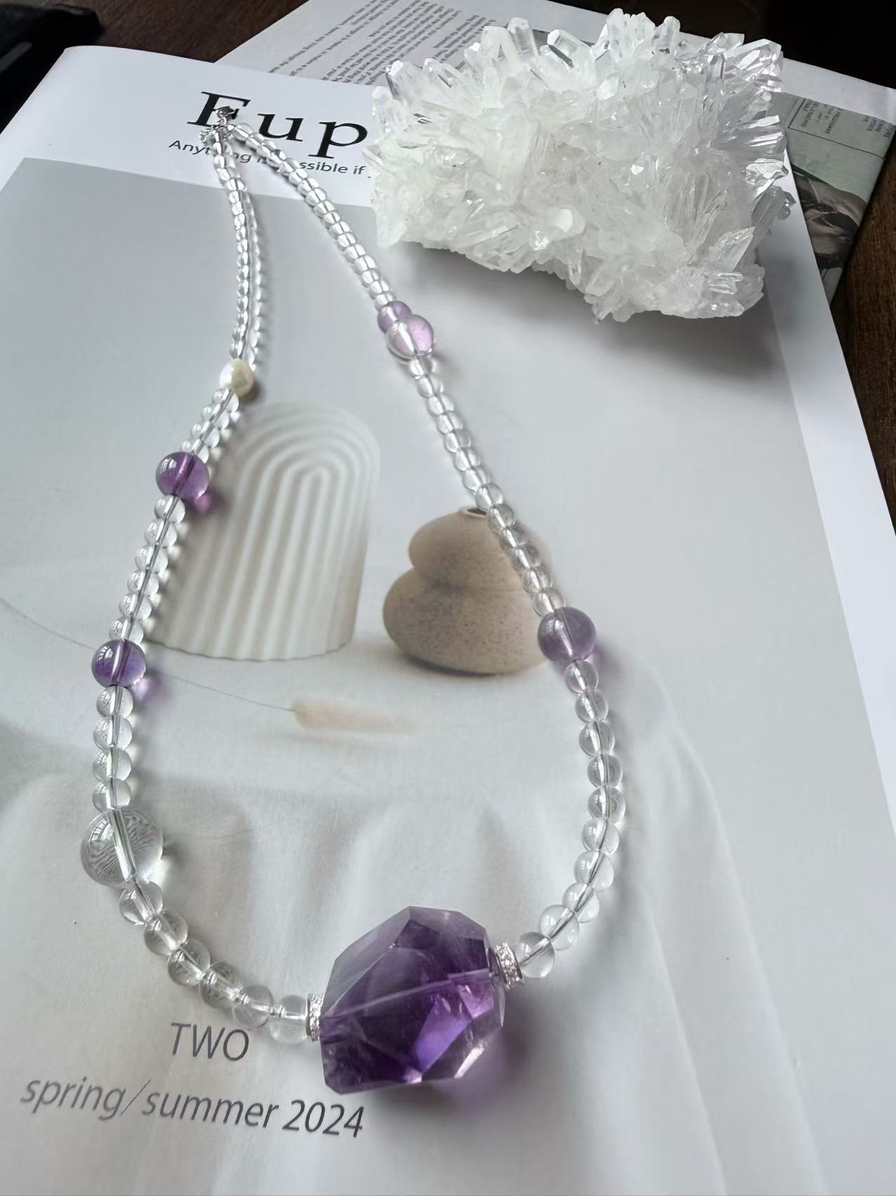 Bolivian Amethyst&2A Clear quartz S925 Necklace