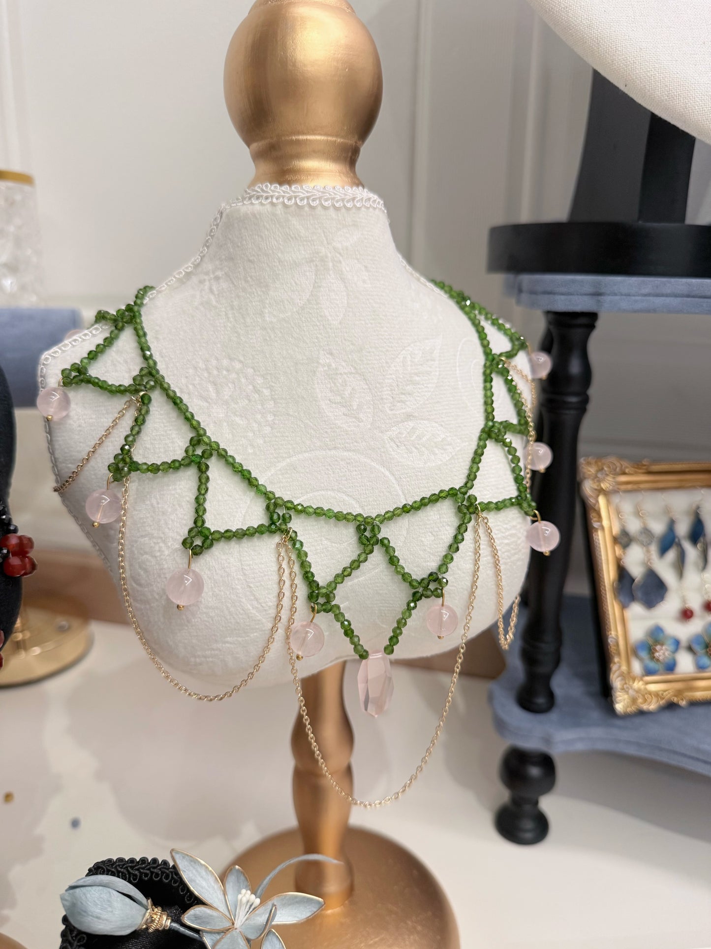 Diopside · Kunzite · Rose Quartz Vantage design Necklace