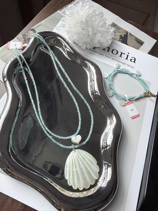 Light Blue Apatite 925 silver shell necklace