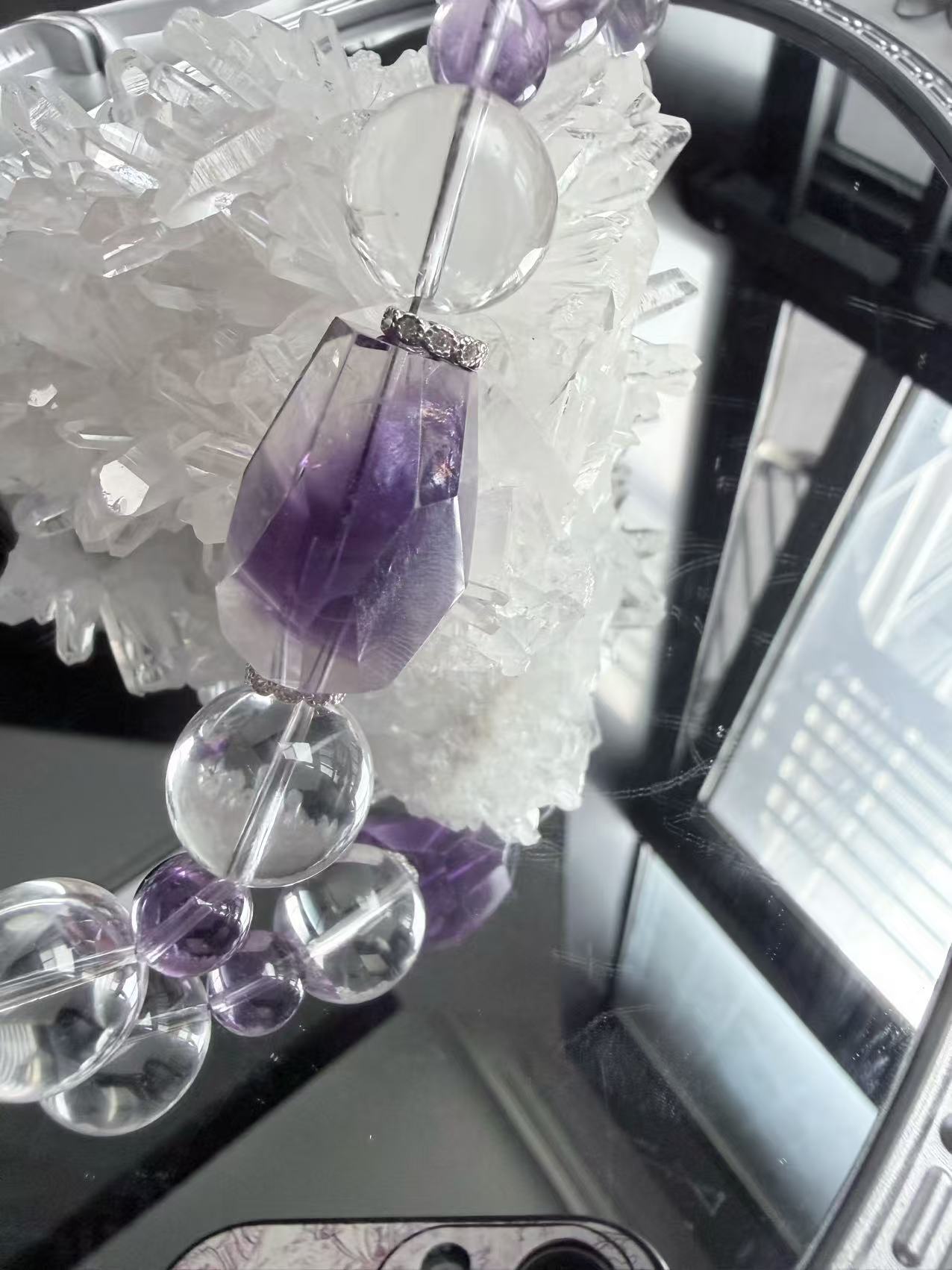 Bolivia Amethyst &2A Clear Quartz 925 Silver Necklace