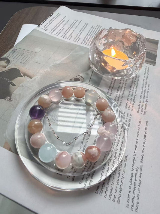 Flower Agate · Rose Quartz · Aquamarine Bracelet