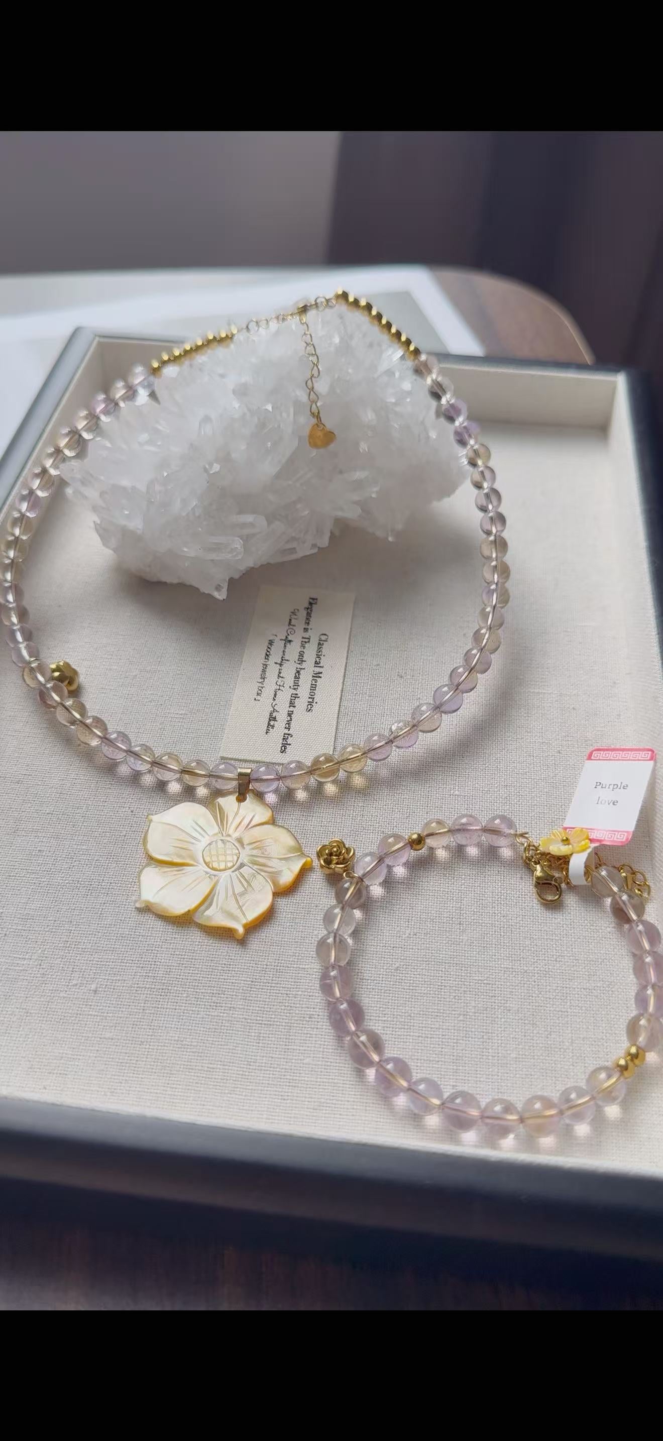 Ametrine & Carved Shell Pendant Set – Necklace & Bangle