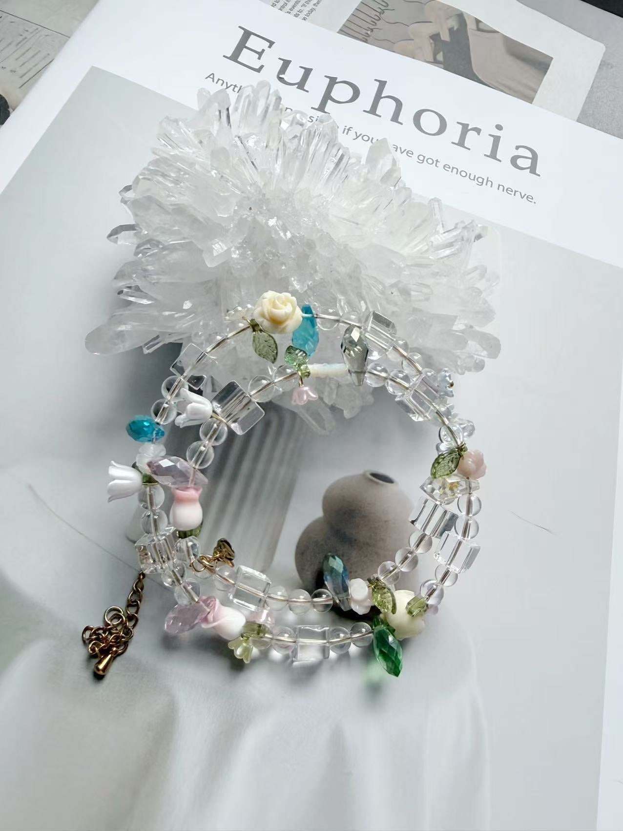 Spring vine set-Diopside,kunzite&2A clear qyartz Necklace&Bangle