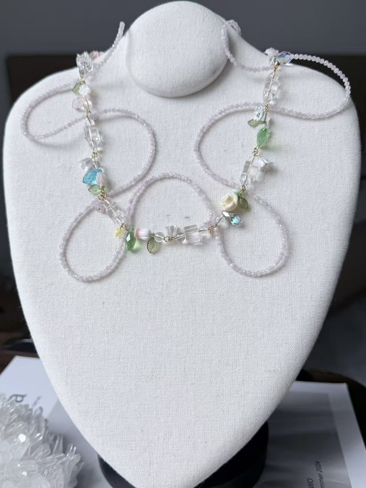Spring vine set-Diopside,kunzite&2A clear qyartz Necklace&Bangle