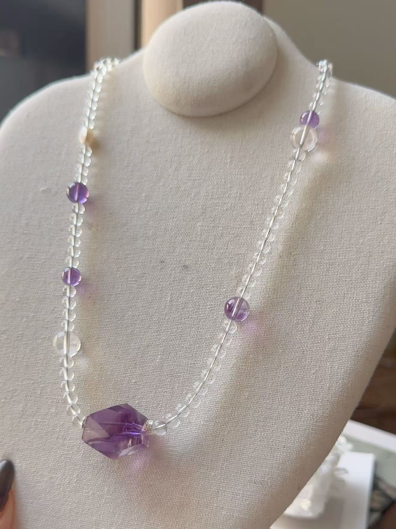 Bolivian Amethyst&2A Clear quartz S925 Necklace