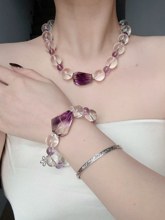 Bolivia Amethyst &2A Clear Quartz 925 Silver Necklace