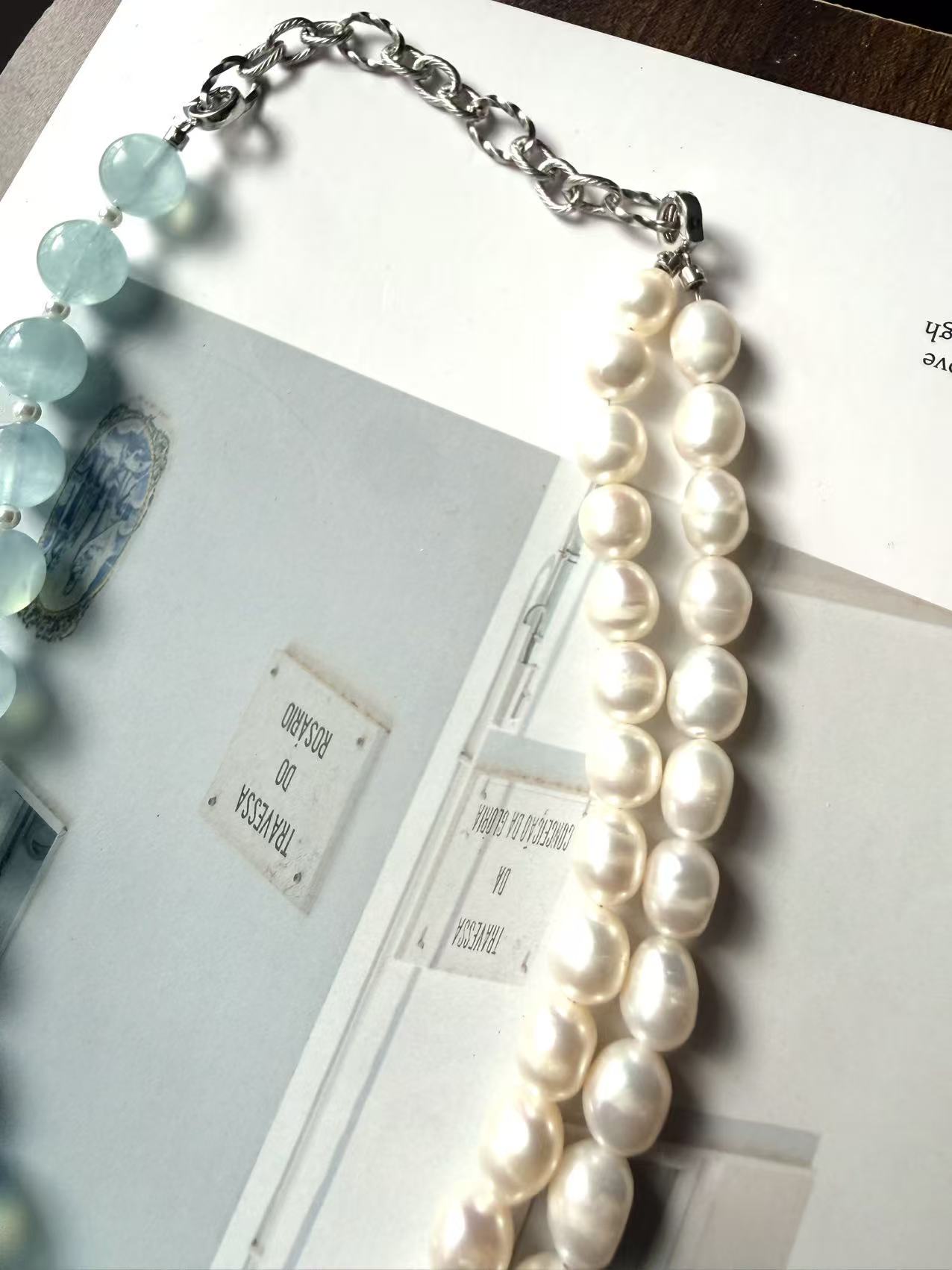 Baroque Pearl · Aquamarine · White Garden Long Necklace