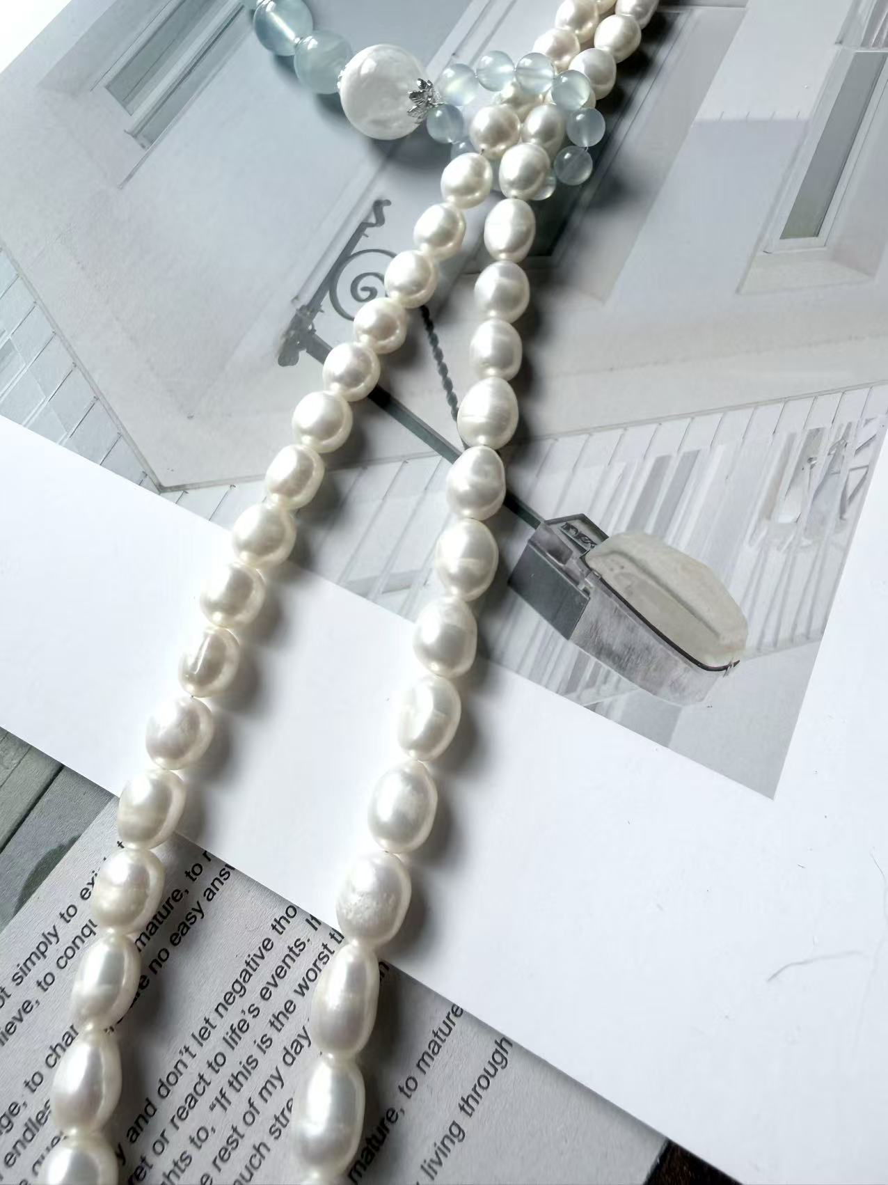 Baroque Pearl · Aquamarine · White Garden Long Necklace