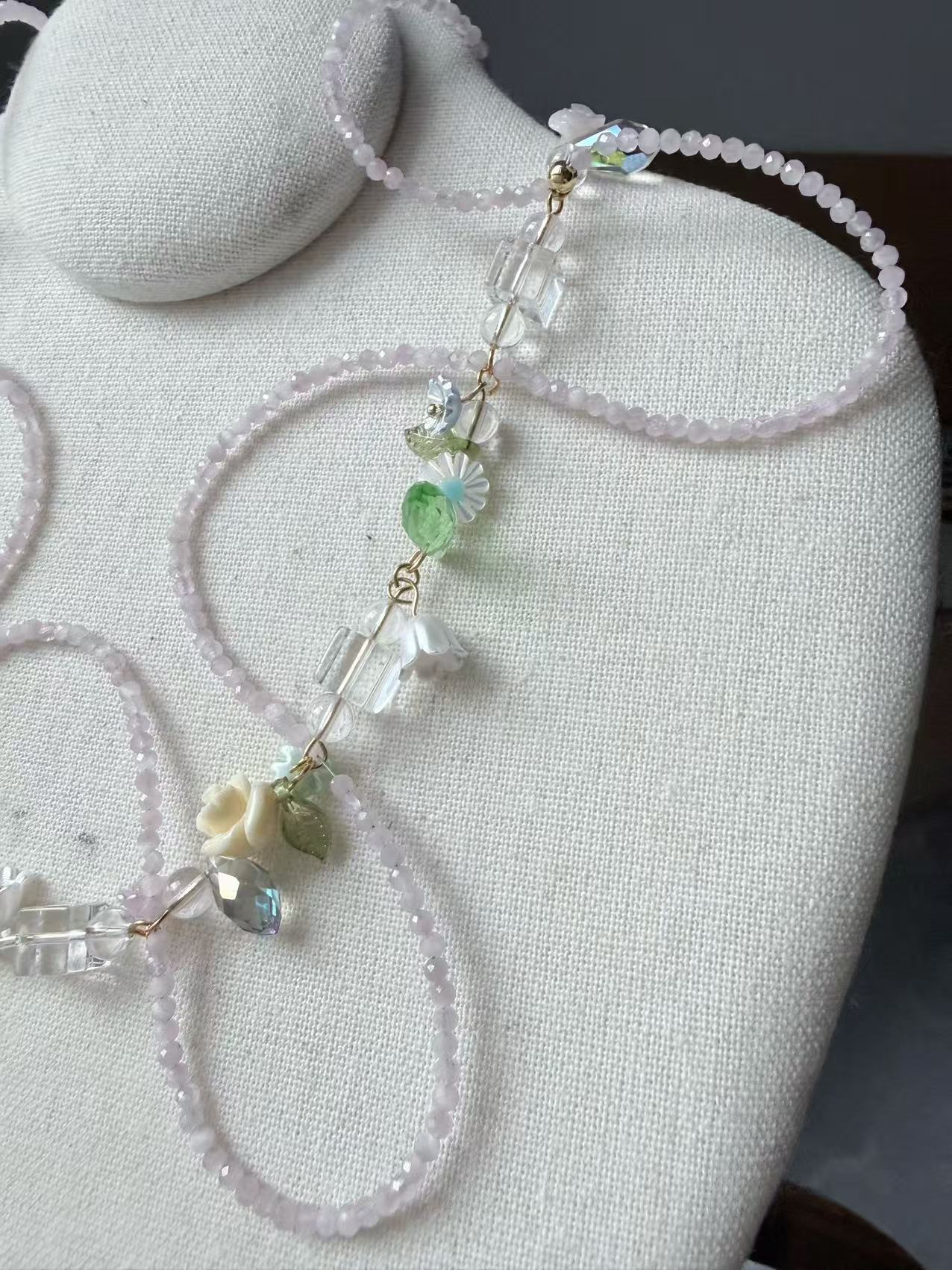 Spring vine set-Diopside,kunzite&2A clear qyartz Necklace&Bangle