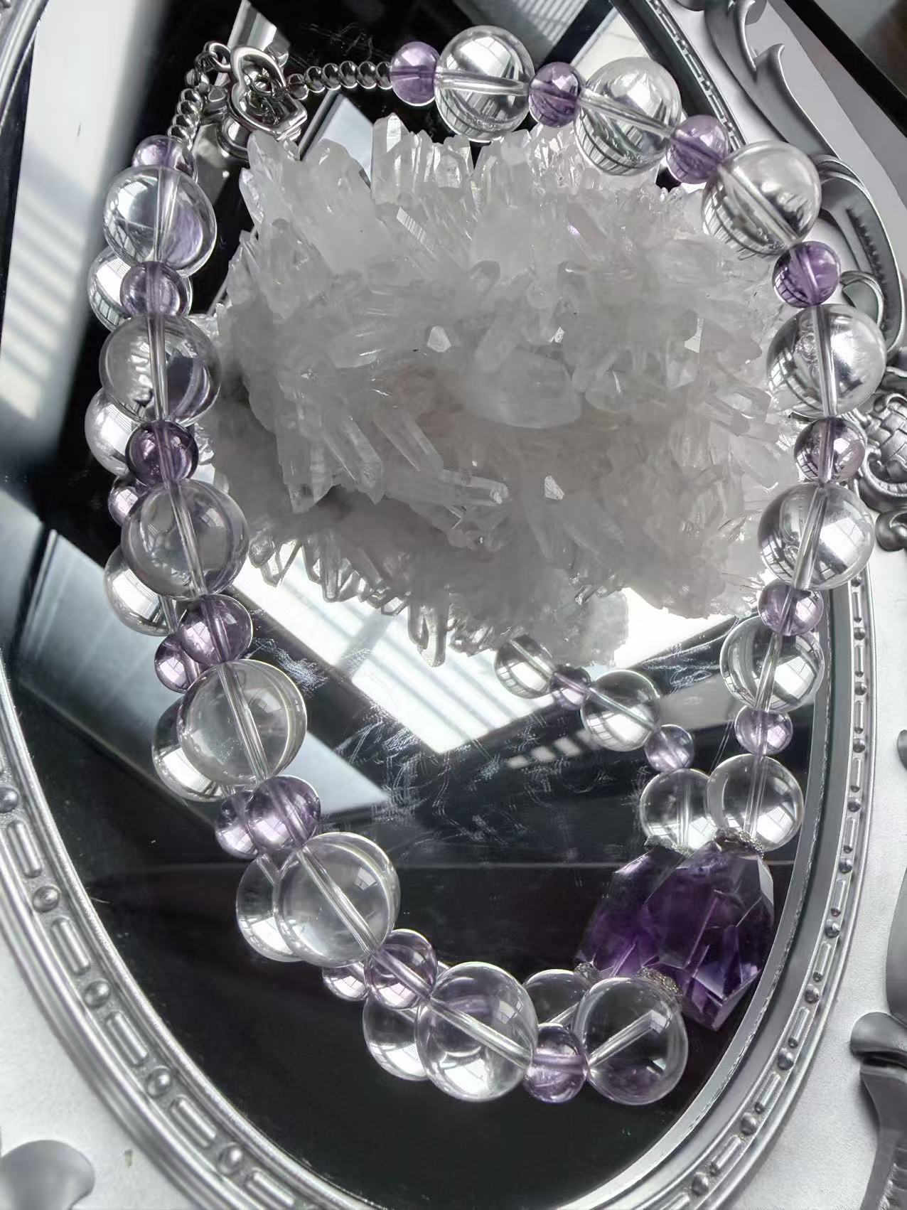 Bolivia Amethyst &2A Clear Quartz 925 Silver Necklace