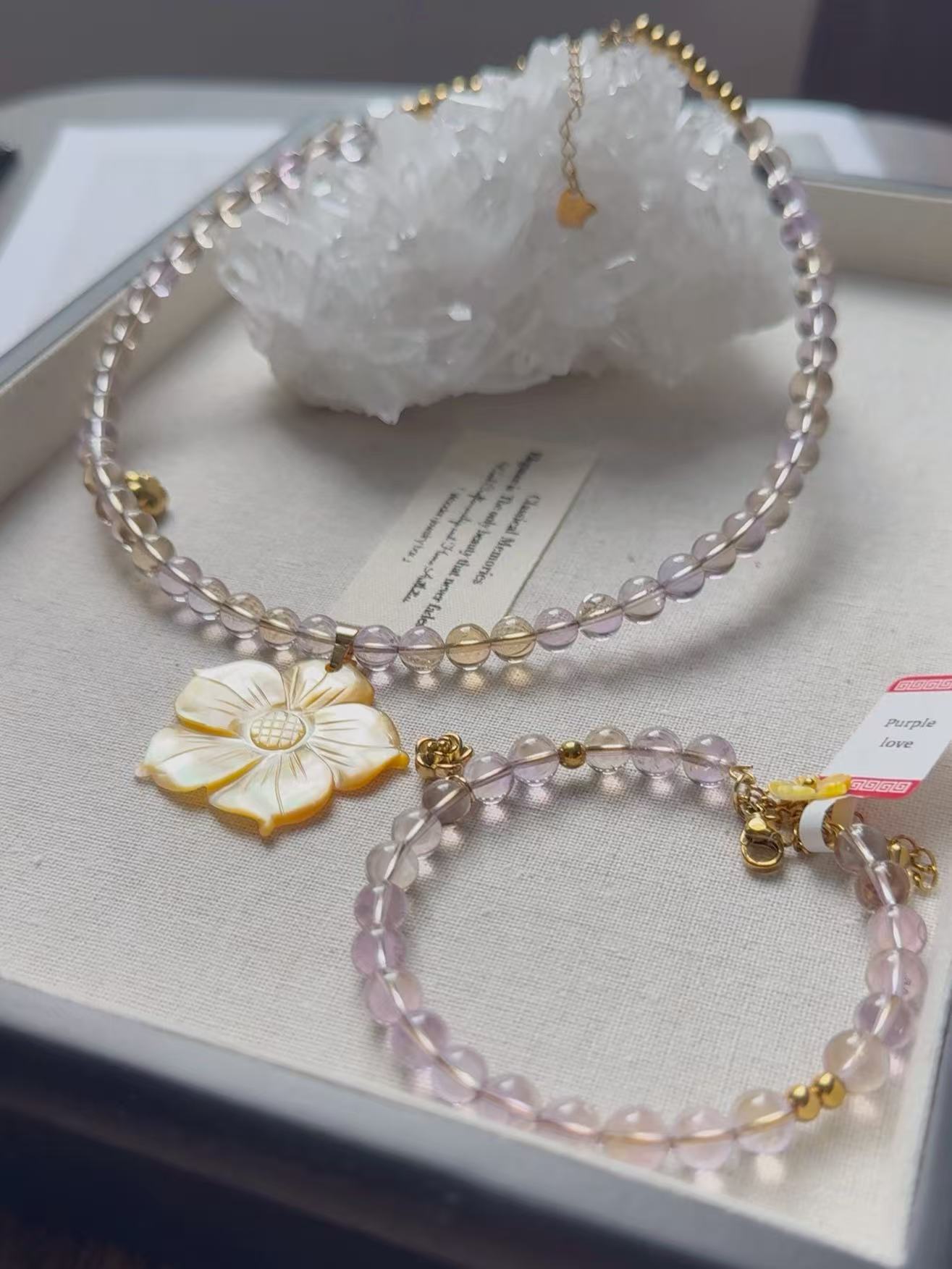 Ametrine & Carved Shell Pendant Set – Necklace & Bangle