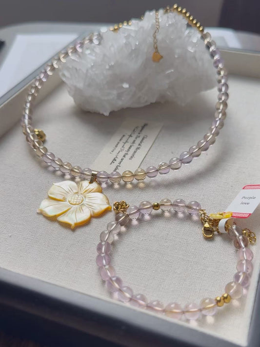 Ametrine & Carved Shell Pendant Set – Necklace & Bangle