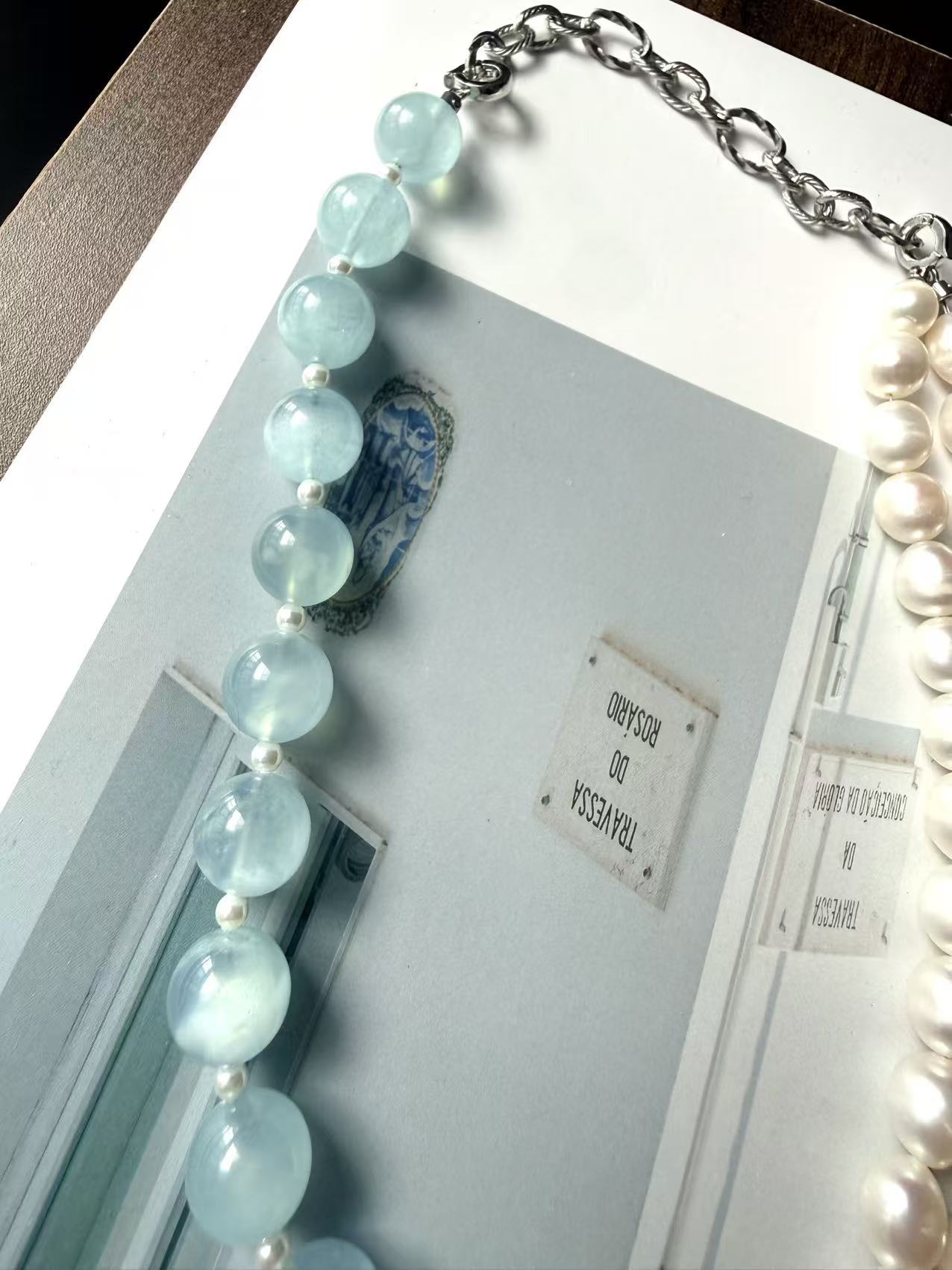 Baroque Pearl · Aquamarine · White Garden Long Necklace