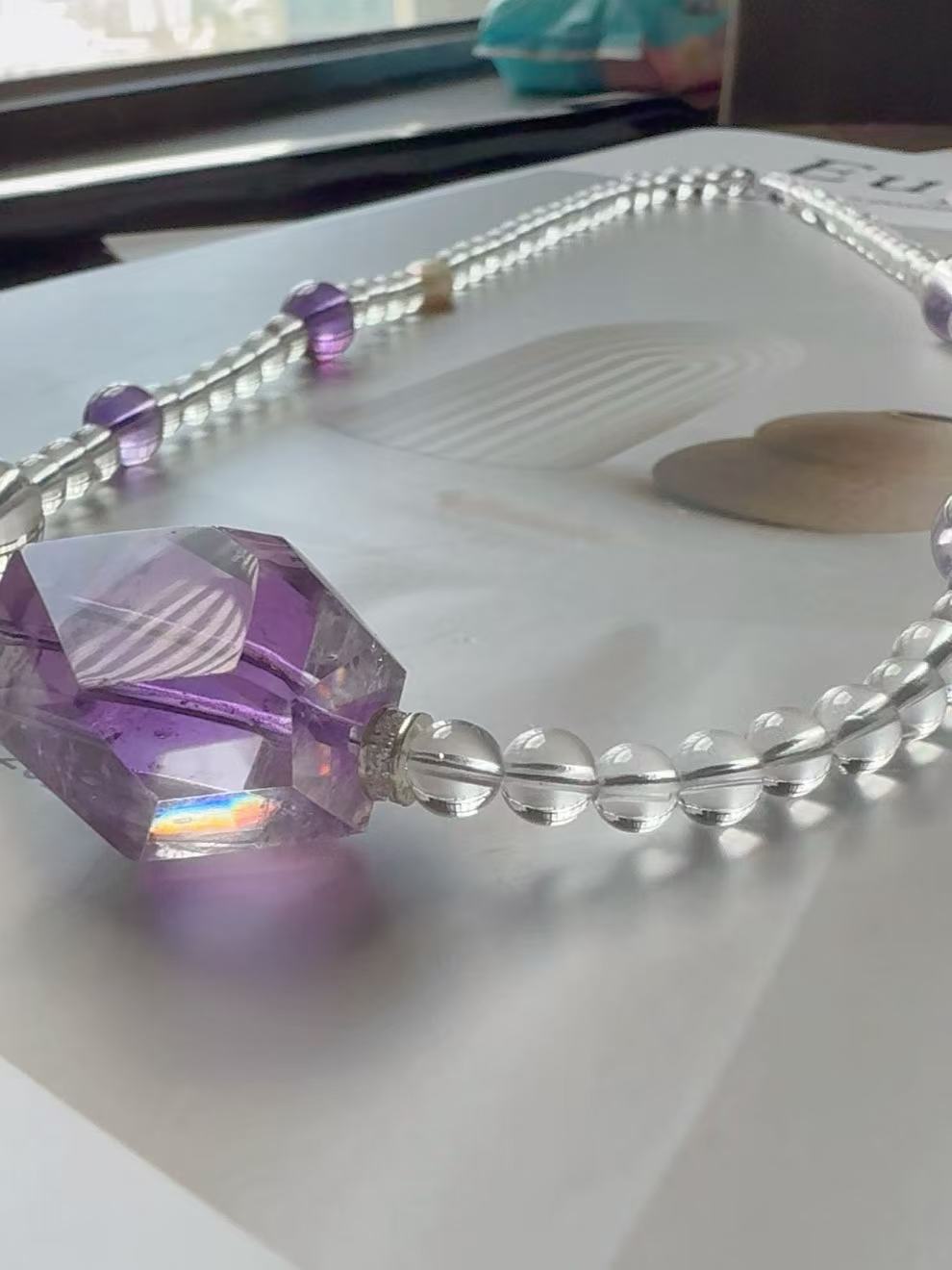 Bolivian Amethyst&2A Clear quartz S925 Necklace