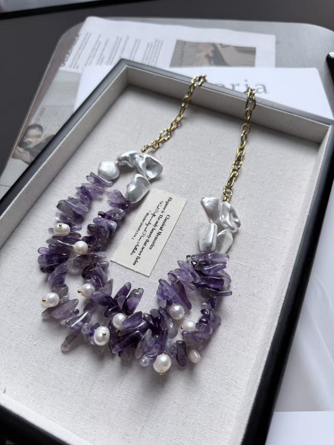 Amethyst&shell pear Titanium necklace