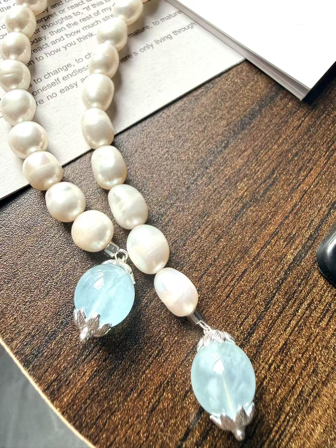 Baroque Pearl · Aquamarine · White Garden Long Necklace