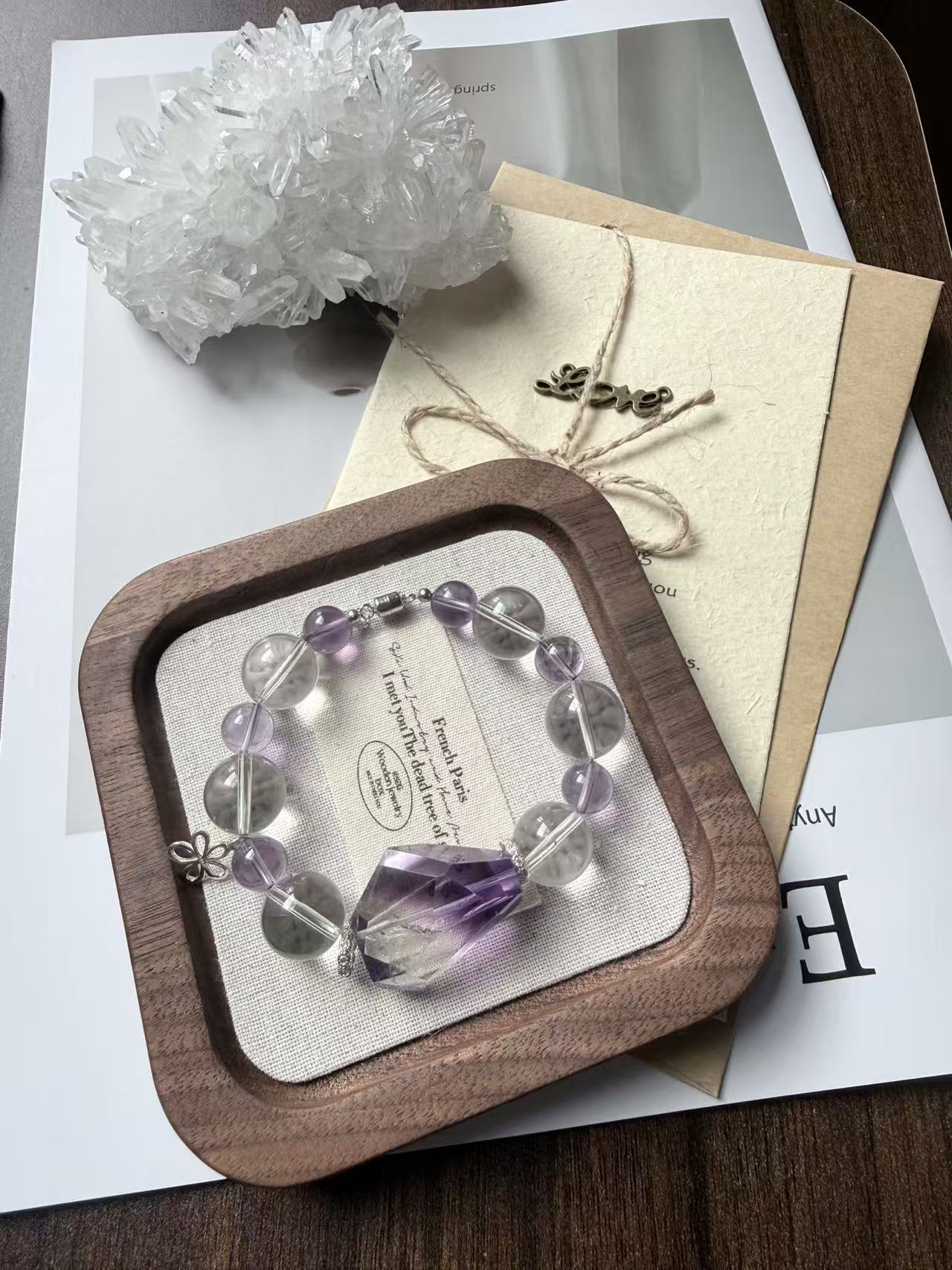 Bolivia Amethyst &2A Clear Quartz 925 Silver braclete；