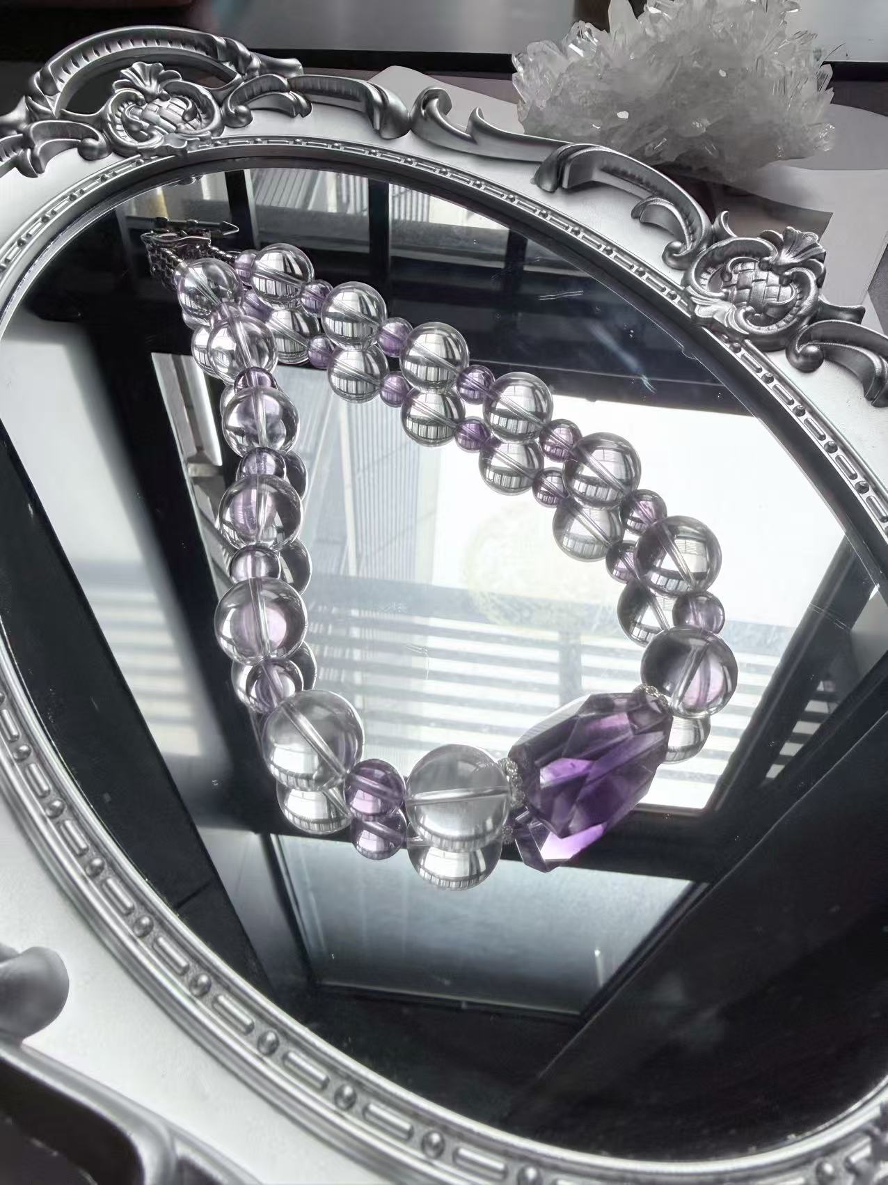 Bolivia Amethyst &2A Clear Quartz 925 Silver Necklace