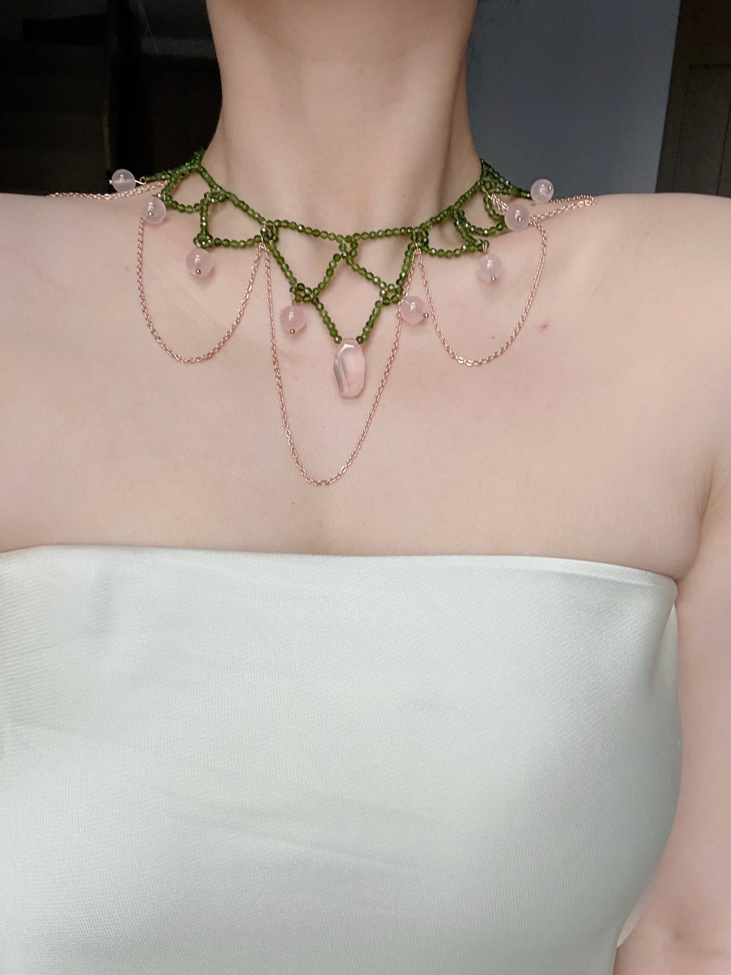 Diopside · Kunzite · Rose Quartz Vantage design Necklace