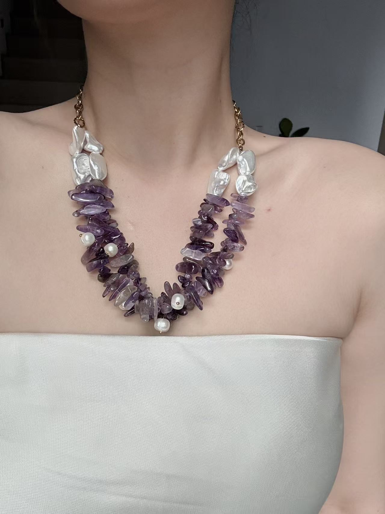Amethyst&shell pear Titanium necklace